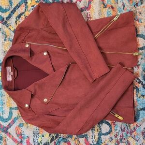 Philosophy women's open front faux suede jacket rust color XS NWOT